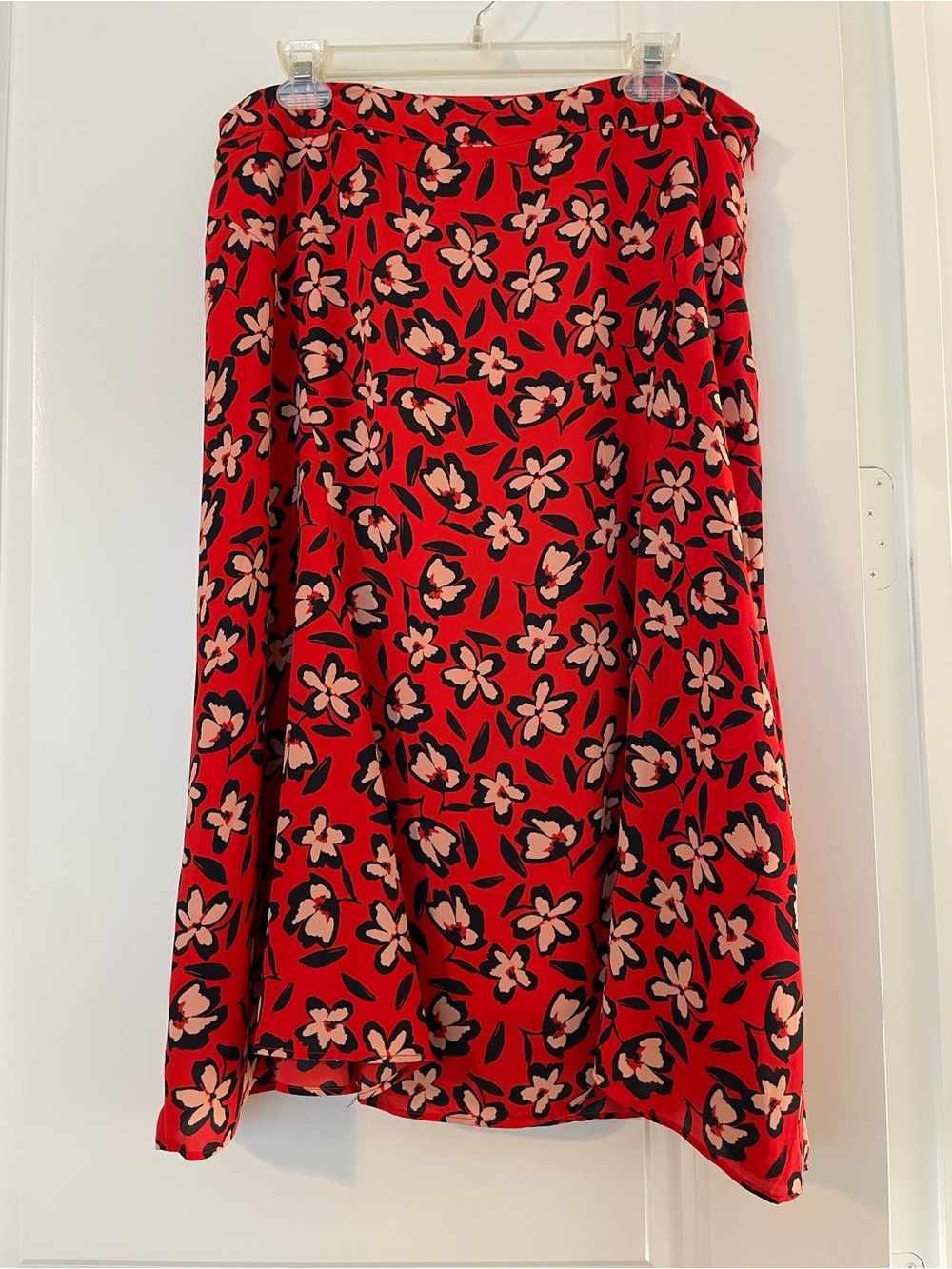 Who What Wear Red Floral A-Line Skirt with Pink and Black Accents